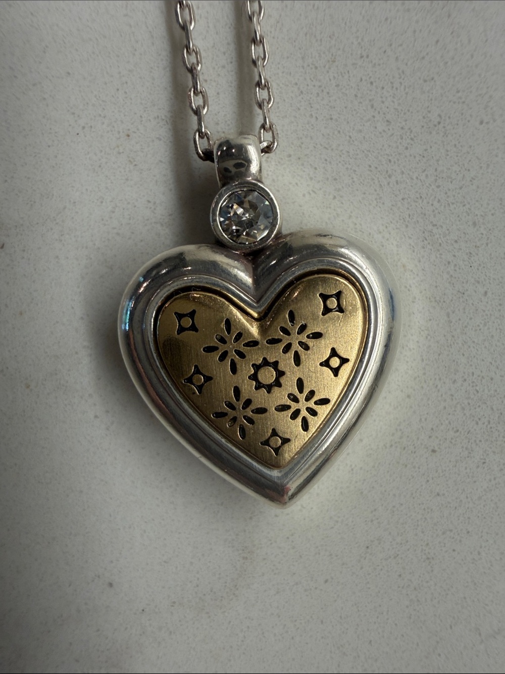 Brighton Two-Tone Gold and Silver Heart Pendant Necklace with Clear Crystal